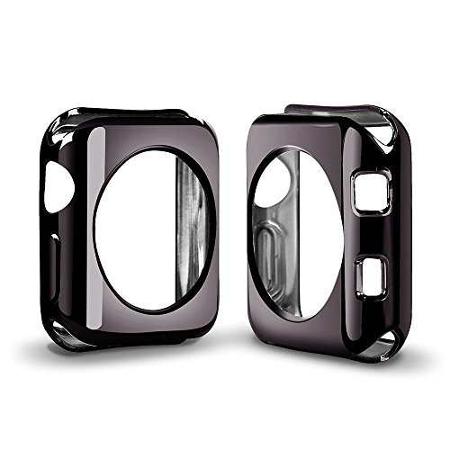 Applied to Apple Watch Case,FOLOME Plated TPU Scratch-Resistant Flexible Electroplate Case Slim Lightweight Protective Bumper Cover Case Fit Watch Series 3 / Series 2 (Black, 38mm Size Case)