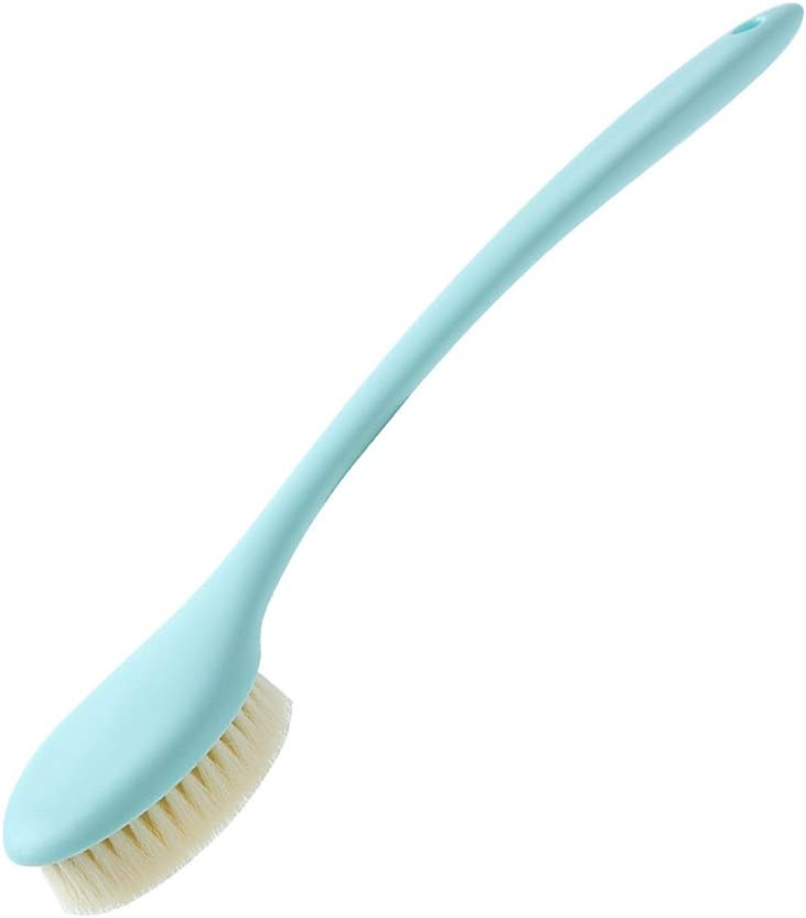 BENOSS Bath Body Brush Shower Back Scrubber with 11" Non-slip Long Handle for Cellulite and Exfoliating (Blue)