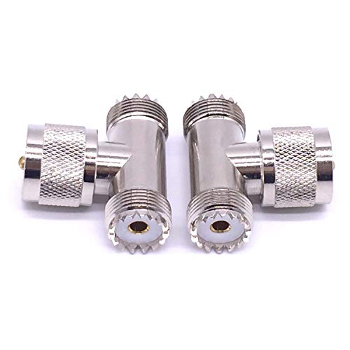 2PCS RF Coaxial Coax Adapter - UHF Male PL259 to 2 Female Jack, 2 Female SO-239 SO239 to UHF Male Splitter Adapter, T Type Connector