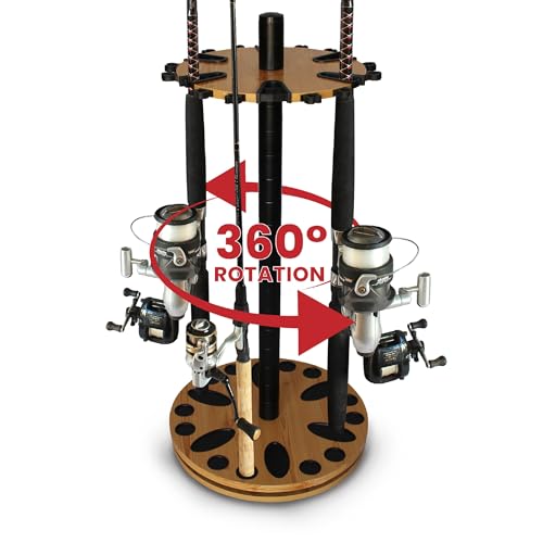 Rush Creek Creations 24 Rod Fishing Pole Holder - 360° Rotating Rack for Garage…