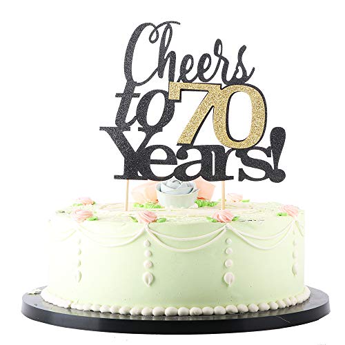LVEUD Black Font Golden Numbers Cheers to 70 Years Happy Birthday Cake Topper -Wedding,Anniversary,Birthday Party Decorations (70th) - Thumbnail 5