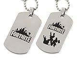 Dolovely 2Pcs Fortnite Logo Battle Royale Game Necklace Stainless Steel Dog Tag Pendant Necklace
