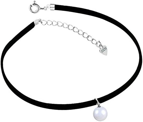 Chocker Necklace, Mariafashion Sterling Silver Black Velvet Chocker Necklace with Star and Pearl 13'' + 2'' Extender