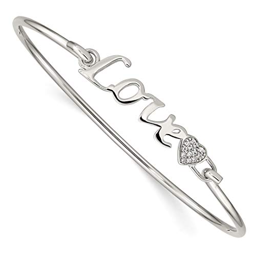 925 Sterling Silver Cubic Zirconia Cz Love Heart Bangle Bracelet Cuff Expandable Stackable Hook Clasp/love Fine Jewelry Gifts For Women - Valentines Day Gifts For Her