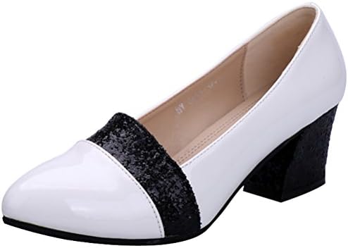 Passionow Women's New Style Mid High Block Heel Casual Dress Party Office Low Cut Pumps (7.5 B(M)US,White)
