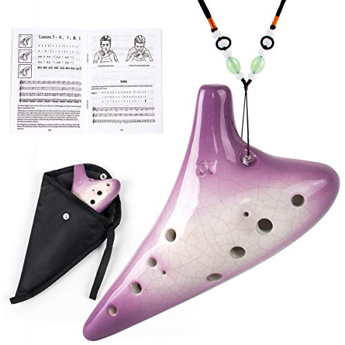 Aklot 12 Hole Ocarina Alto C Purple Crackle Pattern Ocarinas Ceramic for Beginner with a Bag and Songbooks Collectible Instruments