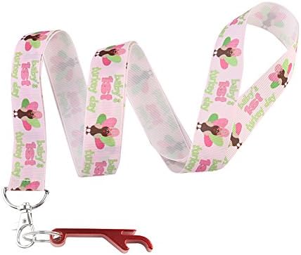 Pink Turkey Day Keychain Keyring Key Chain Holder Lanyard Straps with Mini Silver Steel Spring Clips -with Red Bottle Opener Keychain
