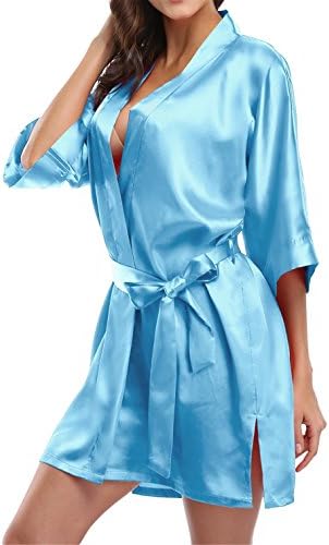 Giova Pure Color Satin Short Silky Bathrobe Sleepwear Nightgown Pajama