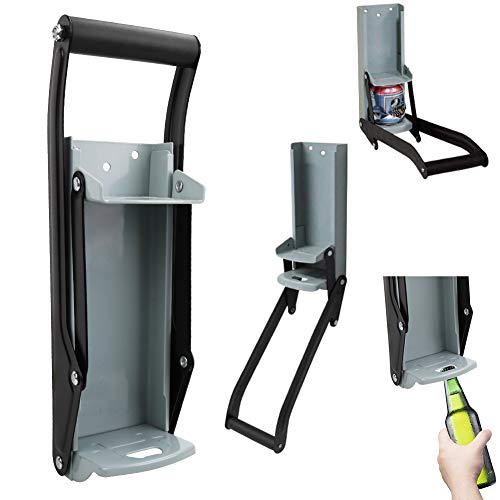 ShineMe 16 oz & 12 oz Metal Can Crusher & Bottle Opener, Heavy Duty Large Metal Wall Mounted Soda Beer Smasher Recycling Tool - Grey