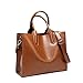 Promini Womens Large Capacity Greased Leather Top Handle Satchel Handbag Fashion Purse Shoulder Bag brown