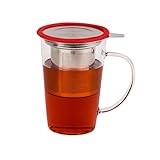 Glass Tea Cup With Infuser For Infusing Loose Tea - Gift Box Included (Red)