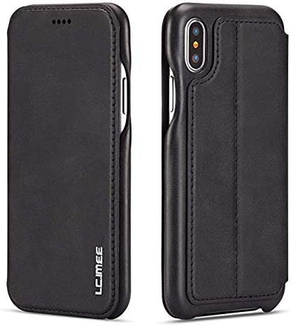 YAAMYA Genuine Leather Flip Cover Wallet Case Magnetic Closure for iPhone Xs MAX (Black)