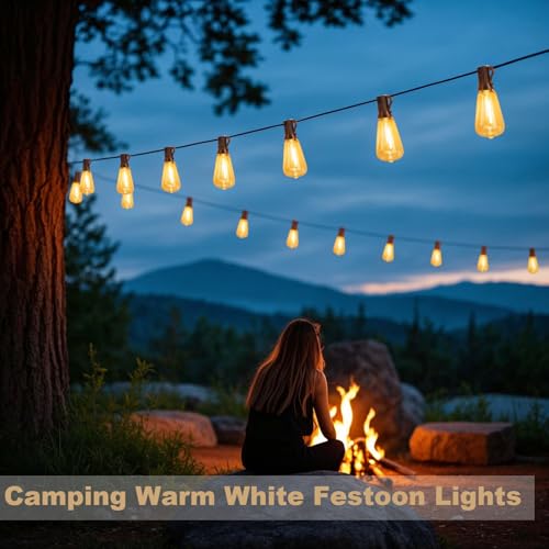 Spacelumen 30M Outdoor Festoon Lights Solar Powered, Outside Patio String with 3 Modes & 37+2 ST38 Edison Bulbs Shatterproof, Solar String Lights Outdoor Garden for Outside Garden Backyard