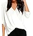 Shawhuwa Womens Sexy Chiffon V Neck Ruffle Loose Fit Blouse Top Shirts M White