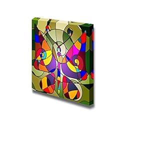 Canvas Prints Wall Art - Stain-Glass Illustration of Butterfly | Modern Wall Decor/Home Decoration Stretched Gallery Canvas Wrap Giclee Print. Ready to Hang - 12" x 12"