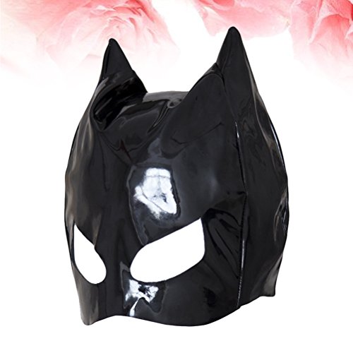 Women PU Leather Hood Mask Open Eyes Female Seduce Erotic Adult Flirting Game Play (Black)