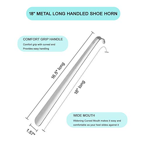 Metal Shoe Horn - Extra Long Handled Shoe Horn - 16.5" Heavy Duty Stainless Steel Shoehorns for Men, Women, Kids, Seniors, Pregnancy, Disabled, Back Pain, Arthritis, Sciatica, Boots, Dress, Sneakers - Thumbnail 2