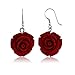 Nuwastone 20MM 925 Sterling Silver Red Simulated Coral Carved Rose Flower Earrings