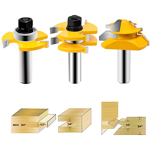 HandsEase Tongue and Groove Router Bit 1/2 Inch Shank+45&deg;Lock Miter Router Bit Wood Milling Cutter For Doors, Tables, Shelves, Walls, DIY Project