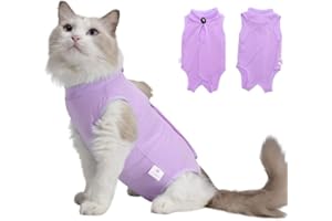 Acoutpet Cat Recovery Suit Female Kitten Cat Onesie for Cats After Surgery Female Spay Surgical Abdominal Wound Skin Diseases Cone Collar Soft Alternative Wear (Purple, M)