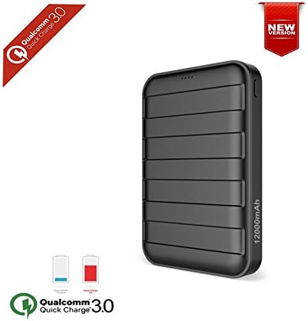 12000mAh QC3.0 Power Bank Battery Charger, Dual USB Ports, Qualcomm 3.0 Portable External Backup Battery Charger w/ LED Flashlight for iPhone 7/7Plus, Samsung Galaxy S8, iPads, Tablets &amp; More
