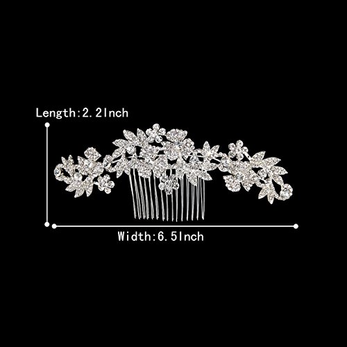 BriLove Women's Bohemian Boho Crystal Cluster Flower Vine Leaf Wedding Bride Bling Hair Comb - Thumbnail 4
