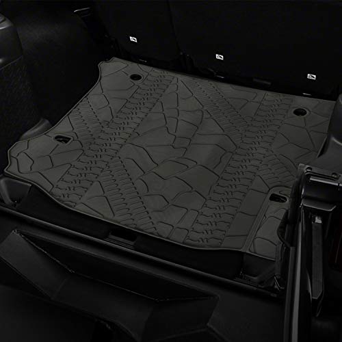 Black Cargo Liner Rear Trunk Floor Mat Compatible with 2011-2018 Jeep Wrangler JK Unlimited 4 Door All Weather Protector TPE Cargo Tray Cover with or Without Factory Right Side Subwoofer