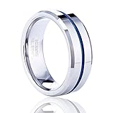 Tusen Jewelry Thin Blue Line Tungsten Carbide Ring wedding band,Ring size : 8