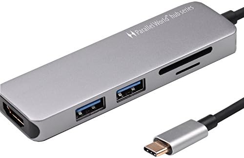 USB TYPE C 3.1 TO HDMI Adapter, USB C Multiprot hub, USB Card Reader,Parallel World USB-C 5-IN-1 hub,HDMI(4k@30),2USB3,SD,micro SD for MacBook 2017 and more (C-HDMI+USB3+CardReader, Space Gray)