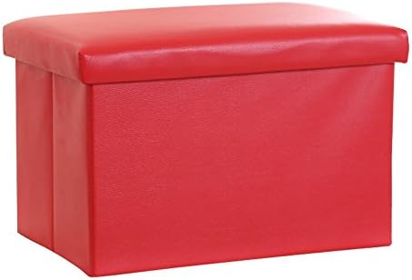 Dasior Faux Leather Folding Beach Storage Ottoman Cube Foot Stool Rest Seat for Toy and Shoe Chest Red