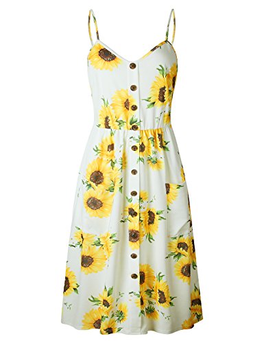 Poptem Womens Midi Dress V-Neck Floral Spaghetti Strap Summer Beach Sundresses