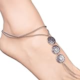 PearlPlus Bohemian Style Vintage Coin Beach Anklet Chain And Ring Combo Set