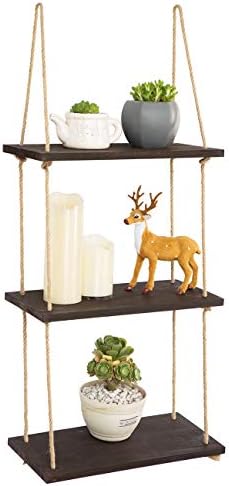 YXMYH Wood Hanging Shelf Wall Swing Storage Shelves Jute Rope Organizer Rack, 3 Tier