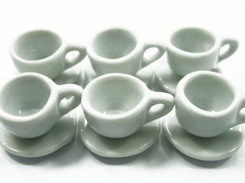 6/12 White Coffee Tea Cup Saucer Round Plate Dollhouse Miniature Ceramic #M 3850