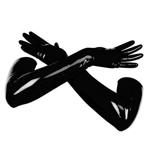 Extra Long Black Shiny Gloves - EXLATEX Women's Latex Rubber Arm Long