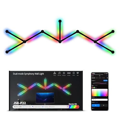 41pgfFB048L Elice Intelligent Wifi Wandleuchten,9 Stück,Musik-Sync Mehrfarben,Über 40 Dynamische Szenen,Funktioniert Mit Alexa Und Google Assistant,Home Decor Led Lightbar Für Gaming Party Club Bar Home(Schwarz)