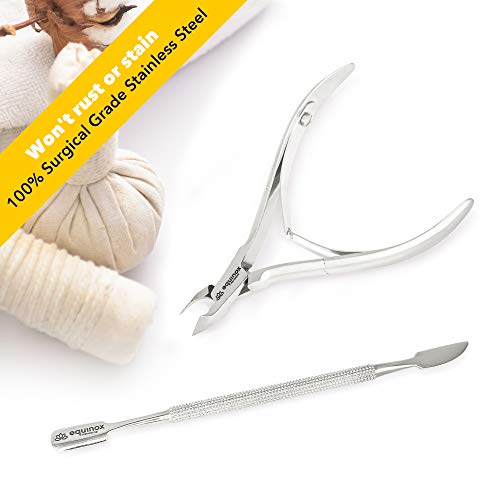 Equinox Beauty Cuticle Trimmer and 1/2 Jaw Nipper with Cuticle Pusher - 100% Stainless Steel Cuticle Cutter and Nail Clipper Manicure Pedicure Durable Tools for Fingernails and Toenails