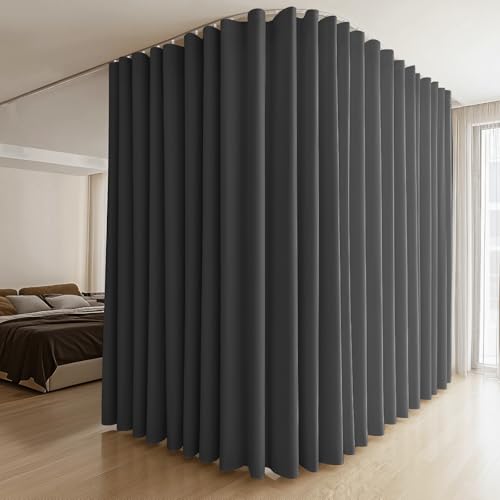 MaKefeile Room Divider Curtains & Flexible Bendable Tracks Set,Privacy Dividers Ceiling Track Curtain Window Blackout Curtains for Living Room Bedroom (W150 × H96 in 1 Panel Black Drape & White Rail) at Amazon