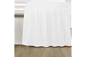 Queen Size Wrap Around 12" Drop Elastic Bed Skirt, Three Sides Fabric, Cotton Dust Ruffle Wrap Around Style White BedSkirt
