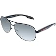 Prada Linea Rossa Lifestyle PS 53PS 1BO7W1 Black Demishiny Metal Aviator Sunglasses Grey Mirror Lens