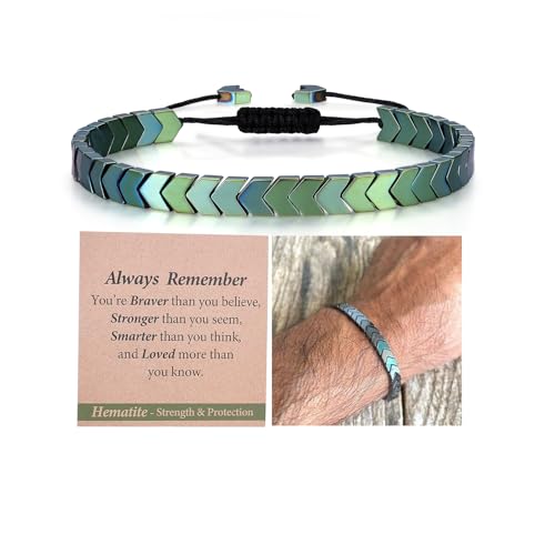 THEMEROL Christmas Gifts for Boys/Men/Teens/Women-Strength/Protection-Natural Hematite Arrow Bracelet-Unisex Style/Adjustable/Handmade Gifts