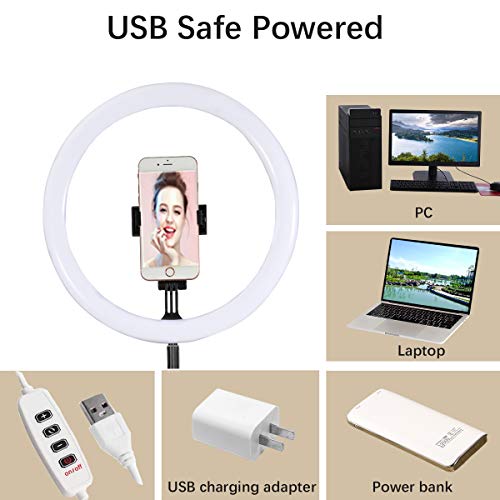 Ring Light with Stand Selfie LED Ring Light for iPhone Desktop and Floor-Standing Portable Dimmable 11.4\'\' Light Ring with Phone Holder, for Live Streaming YouTube Makeup TikTok