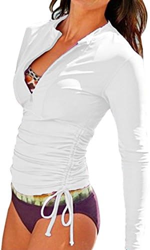 Fvous Women's Long Sleeve Zip-up UPF 50+ Wetsuit Siwmsuit Rash Guards White M
