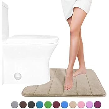Yimobra Memory Foam Toilet Bath Mat U-Shaped, Soft and Comfortable, Super Water Absorption, Non-Slip, Thick, Machine Wash and Easier to Dry for Bathroom Commode Contour Rug, 24 X 20 Inches, Camel