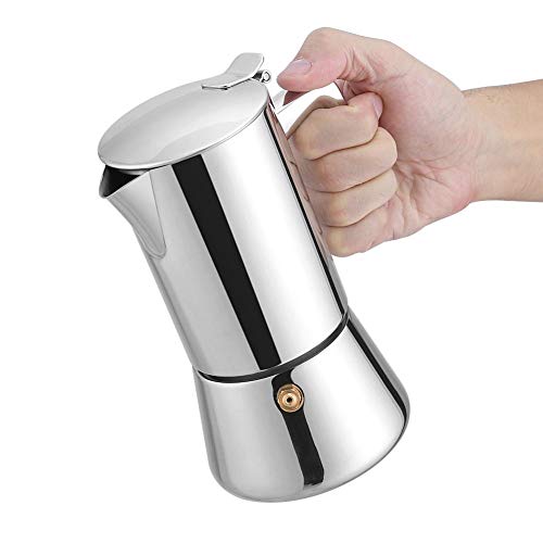 Moka Pot, 200ml Stainless Steel Espresso Coffee Mocha Maker for Gas & Electric Stovetop Kitchen Home Office Use