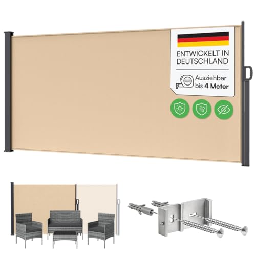 STEELSØN Zirella Seitenmarkise 160x400 cm, Beige, ausziehbar, aus Stahl