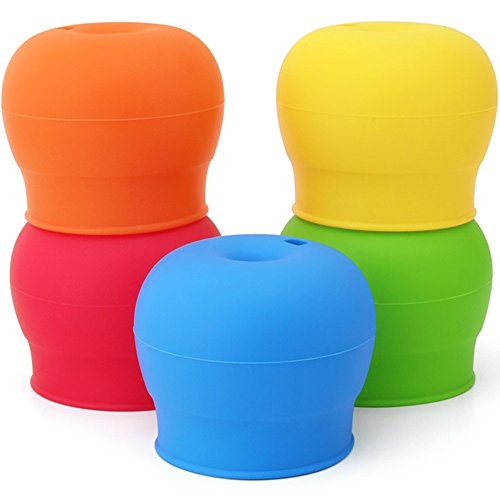 Silicone Sippy Lids Pack of 5, maxin Silicone Spout Makes Cup into Spill-Proof Sippy Cup for Babies and Toddlers FDA Approved.
