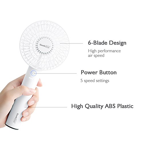 Geek Aire Rechargeable Mini Personal Handheld Fan, with USB Rechargeable Lithium-ion Battery, 5 Speed Settings,Cordless, Electric Fan for Household Office Traveling Outdoor, Ivory White