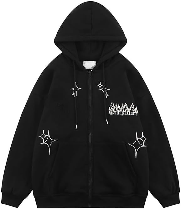 Pokn Y2K Oversized Graphic Zip Up Streetwear Pullover Hoodie