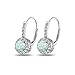 Sterling Silver Simulated White Opal & White Topaz Round Dainty Halo Leverback Earrings